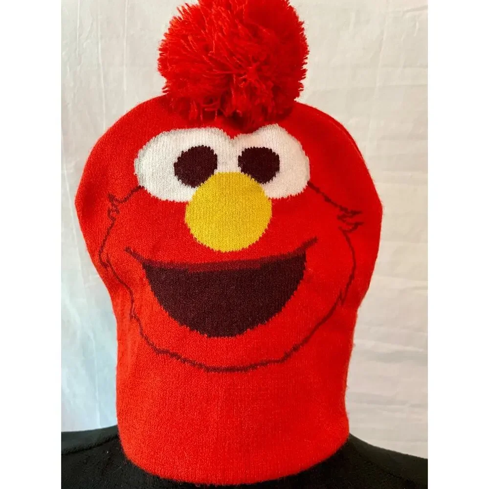 Sesame Street Elmo Youth Beanie Hat Red Knit With Pom Pom